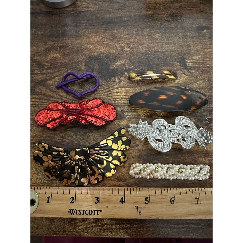 Vintage Hair Clip and Barrettes Lot 7 Silvertone Black Sequins Faux Pearl Retro